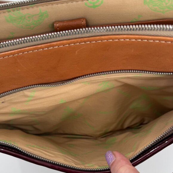 Consuela Wine Candy Crush Slim Quilted Patent Leather Shoulder Bag With Tan Acce - Picture 8 of 16